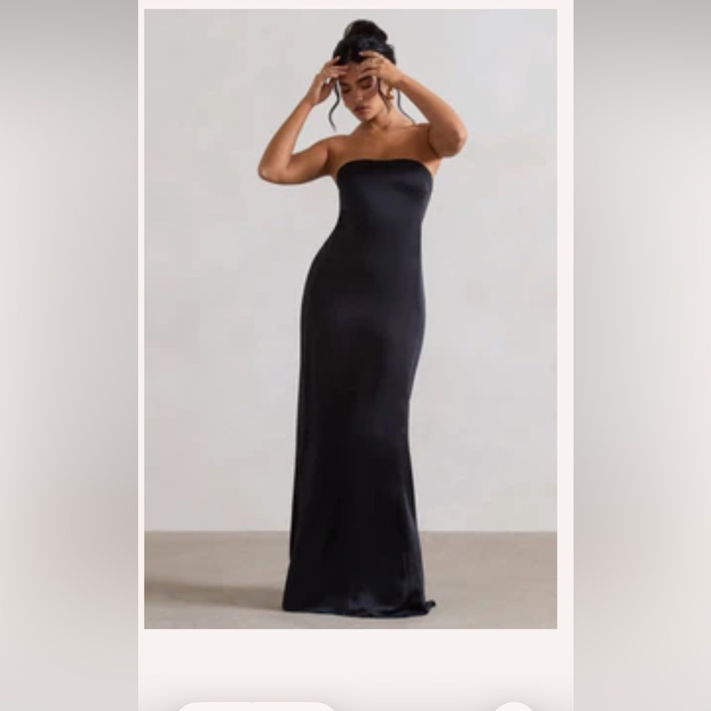 Club London Azra | Black Satin Bandeau Maxi Dress
US 8 / BLACK